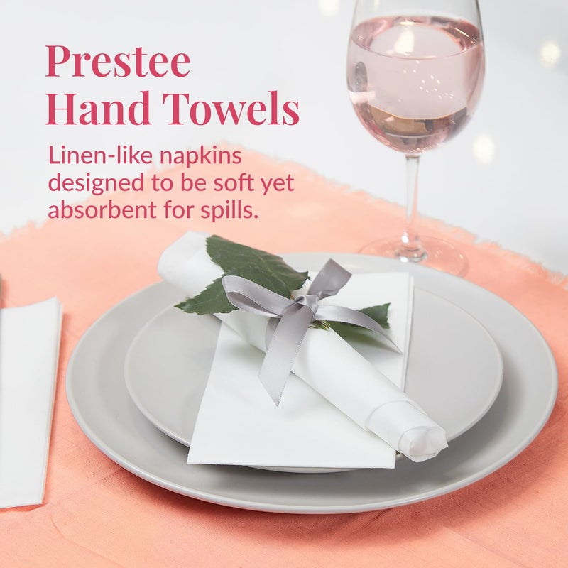 Prestee 200 Disposable Paper Hand Towels That Feel Like Linen Napkins, 2-Ply - Guest Towels, Wedding Paper Napkins, Disposable Napkin for Guest Bathroom, Parties, Dinners, Events (White)â€‹ - Image 2